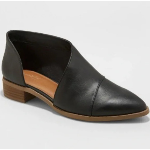 Universal Thread Shoes - Universal Thread Wenda Black Leather Flat Shoes Open Sided Slip On Ankle Bootie